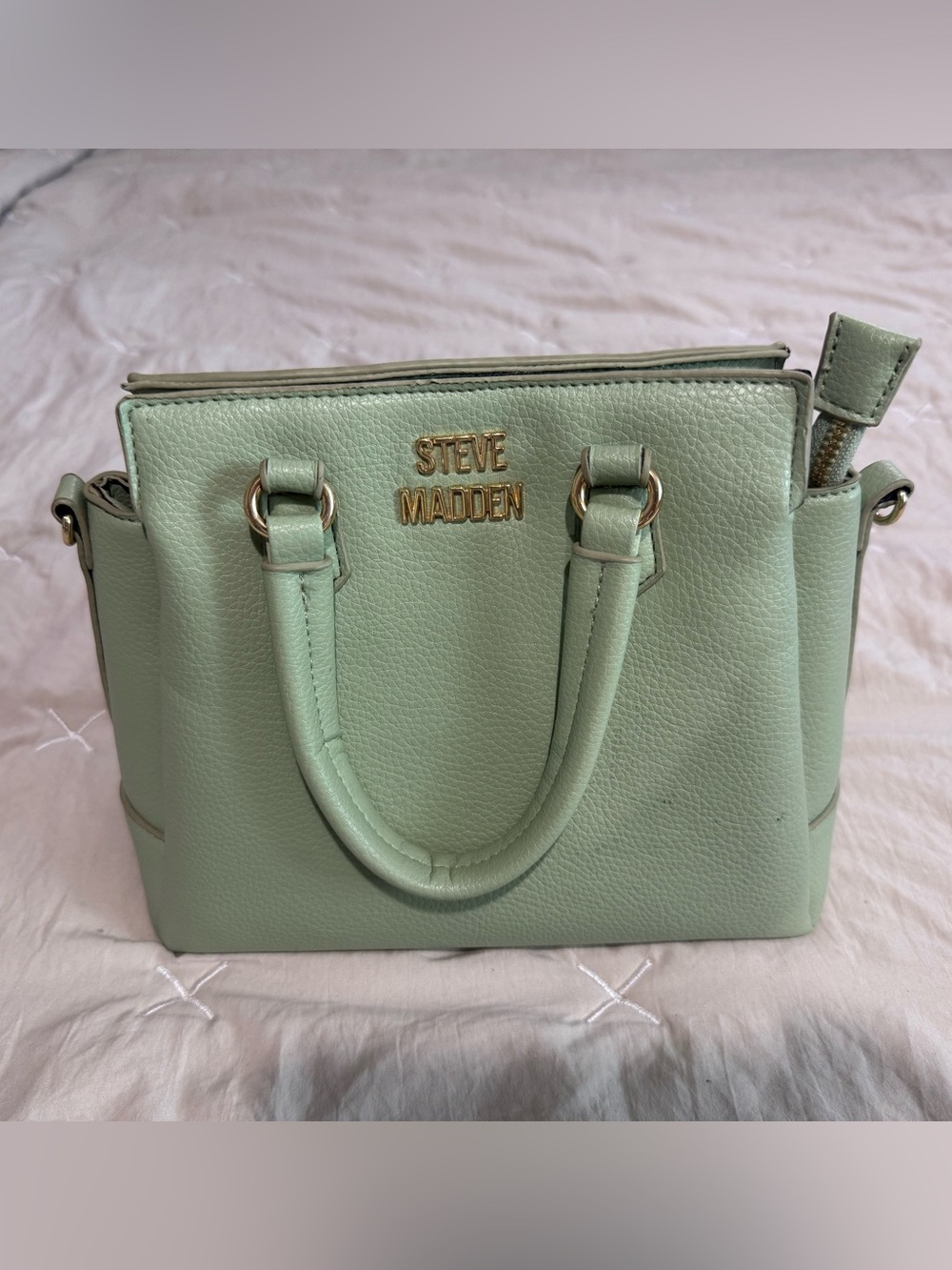 Steve Madden Mint Green Pebbled Satchel with Gold Hardware